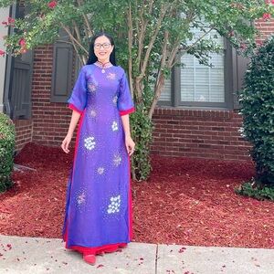 Ao dai anh kim thiet ke, set, Vietnamese traditional long dress truyen thong m 2